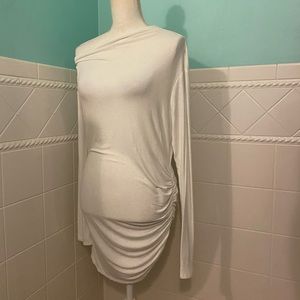 Ivory Shimmer Asymmetrical Ruched Tunic